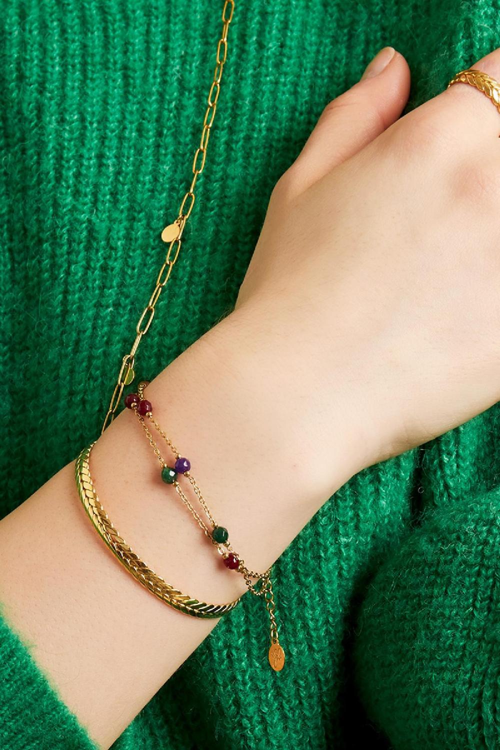 Bracelet En Acier Inoxydable Avec Pierres Colorées Argenté h5Image3