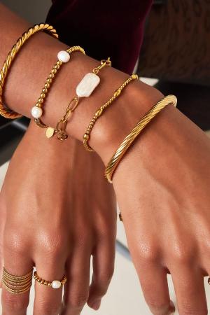 Bracelet En Acier Inoxydable Avec Grosse Perle Couleur Or h5 Image2