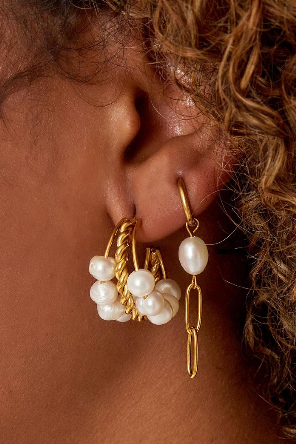 Boucles D'oreilles Déclaration Perles Acier Inoxydable Image4