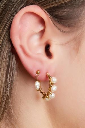 Boucles D'oreilles Acier Inoxydable Créoles Demi-Rondes Perle Argenté h5 Image2