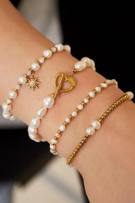Bracelet perle fermeture coeur Couleur or Acier inoxydable 2