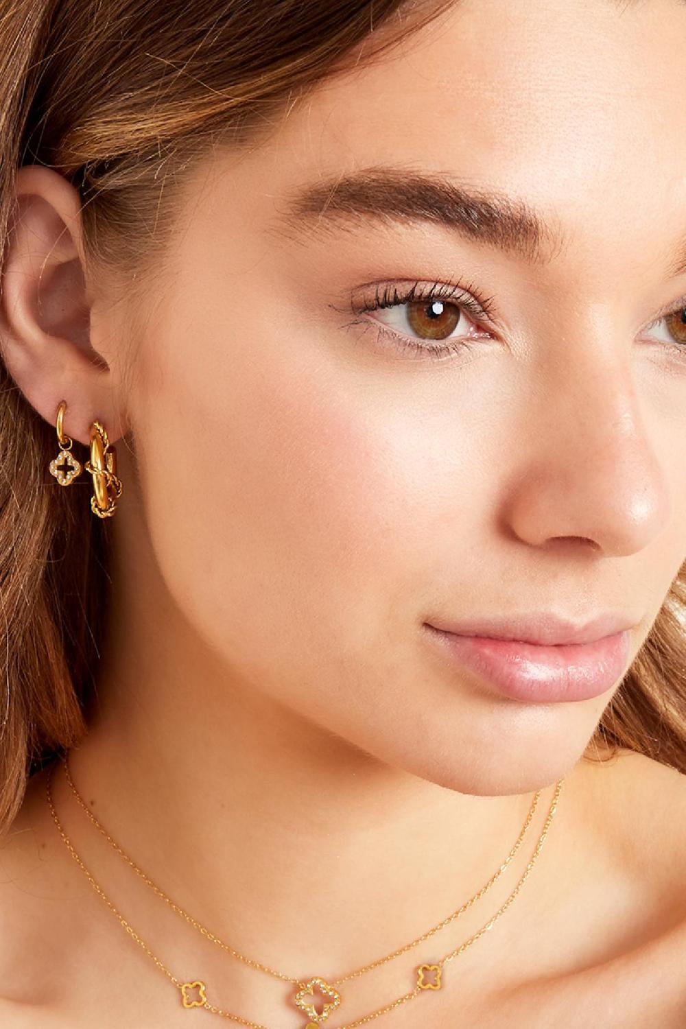 Boucles D'oreilles Trèfle Avec Pierres De Zircon Acier Inoxydable Image4