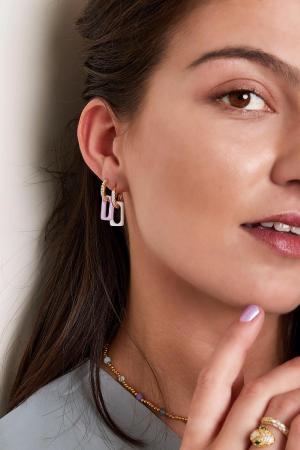 Boucles D'oreilles Maillon Ancre Coloré Carré Rosé Cuivré h5 Image2