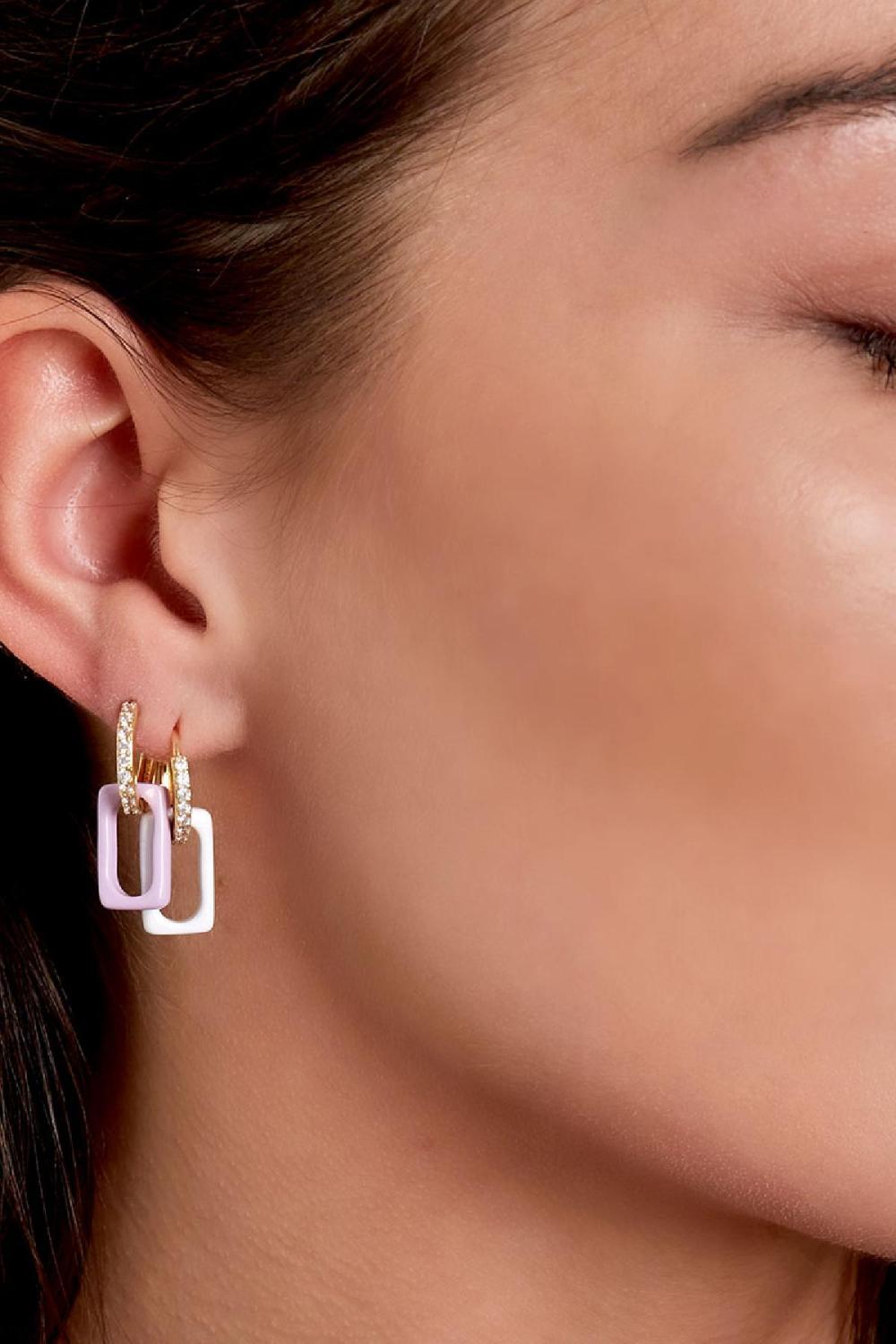 Boucles D'oreilles Maillon Ancre Coloré Carré Rosé Cuivré Image4
