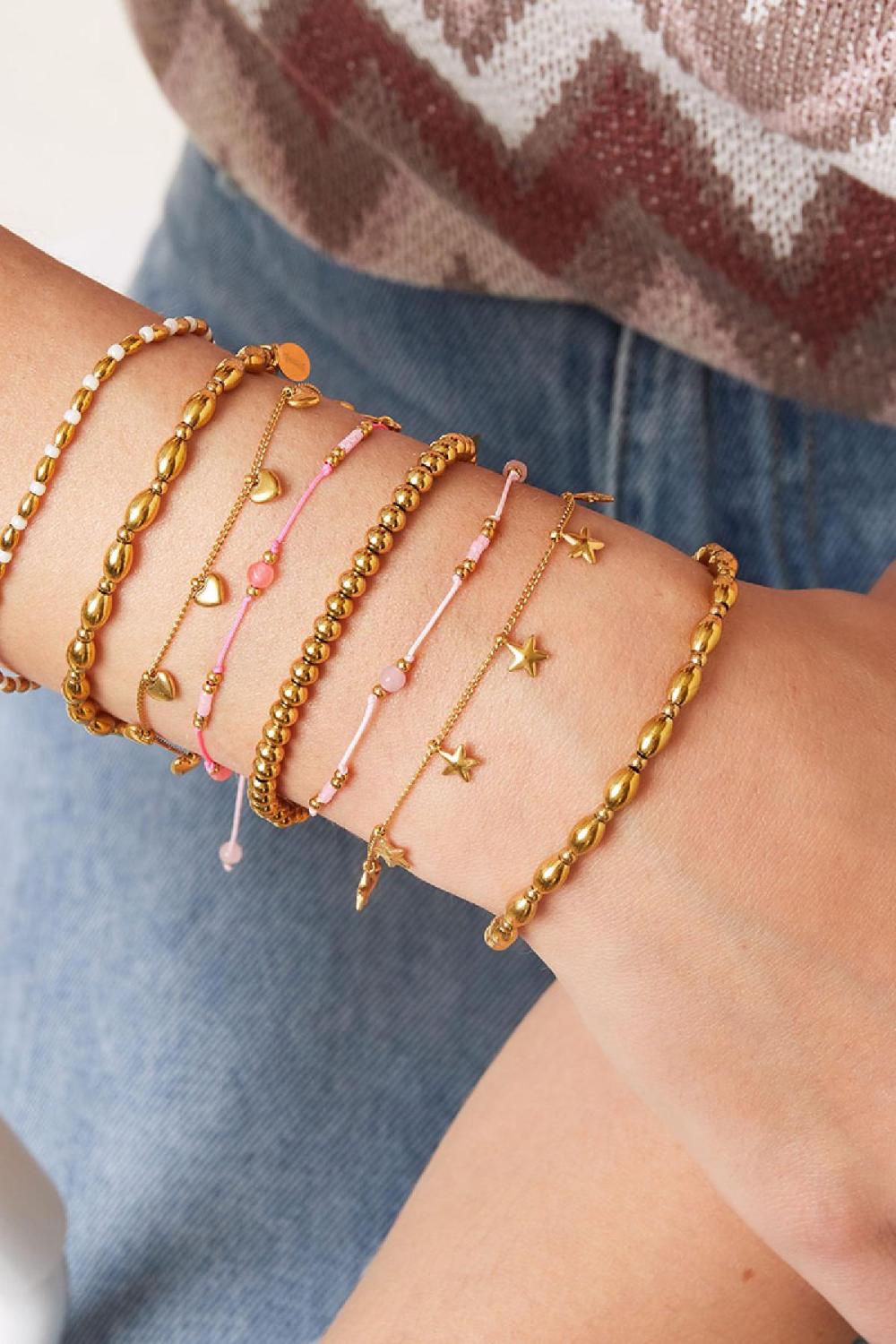 Bracelet Cordon Couleurs & Perles Rosé Acier Inoxydable Image2