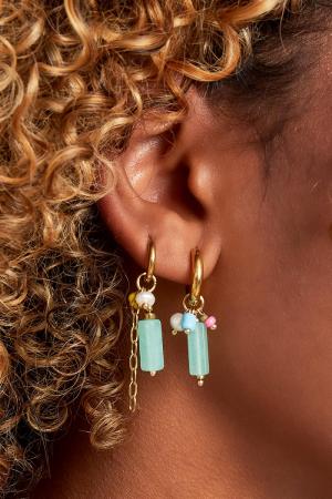 Boucles D'oreilles Chaîne Colorée Couleur Or Blanc Acier Inoxydable h5 Image4