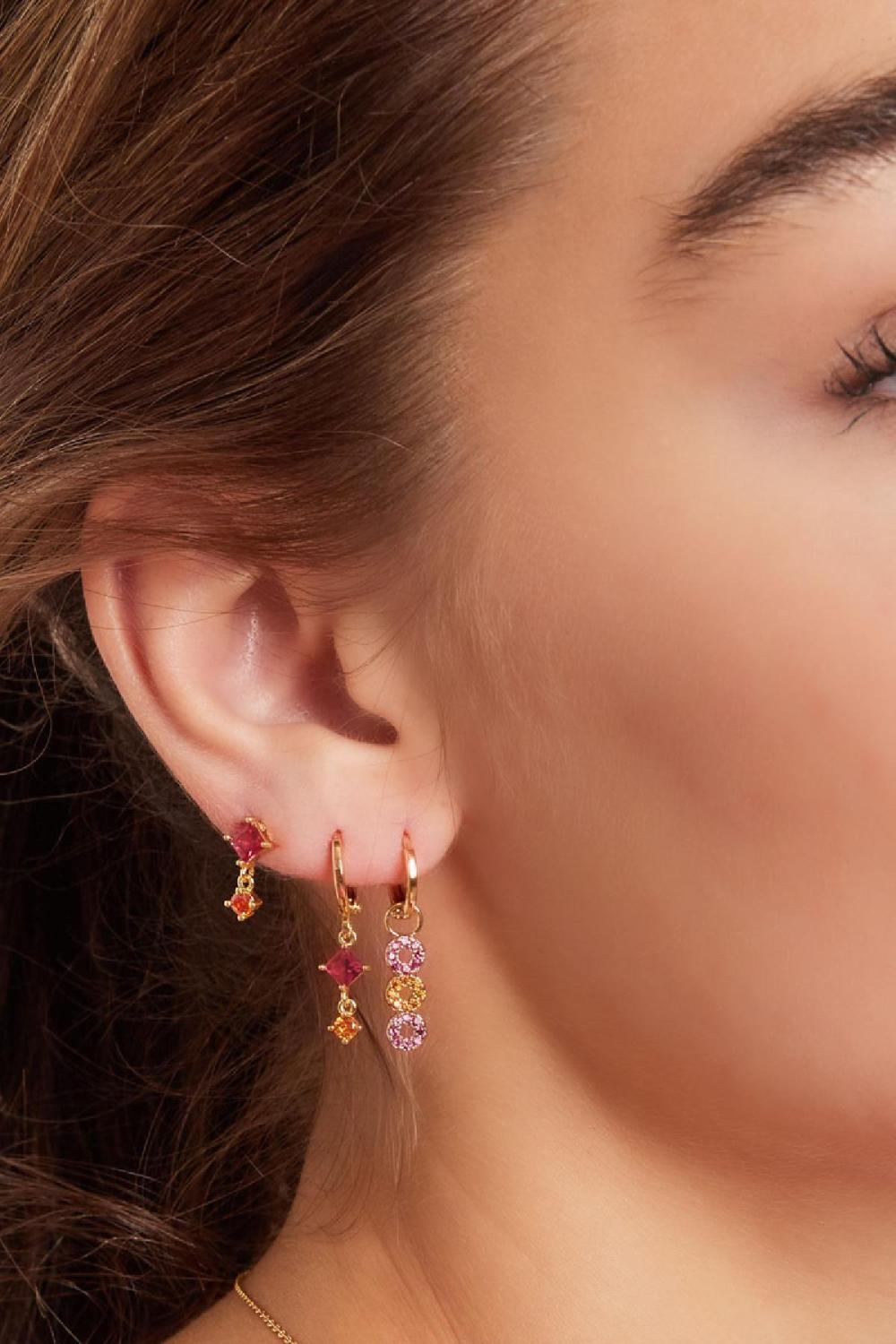 Boucles D'oreilles Pierres Colorées - Collection Sparkle Vert & Couleur Or Cuivré h5Image3
