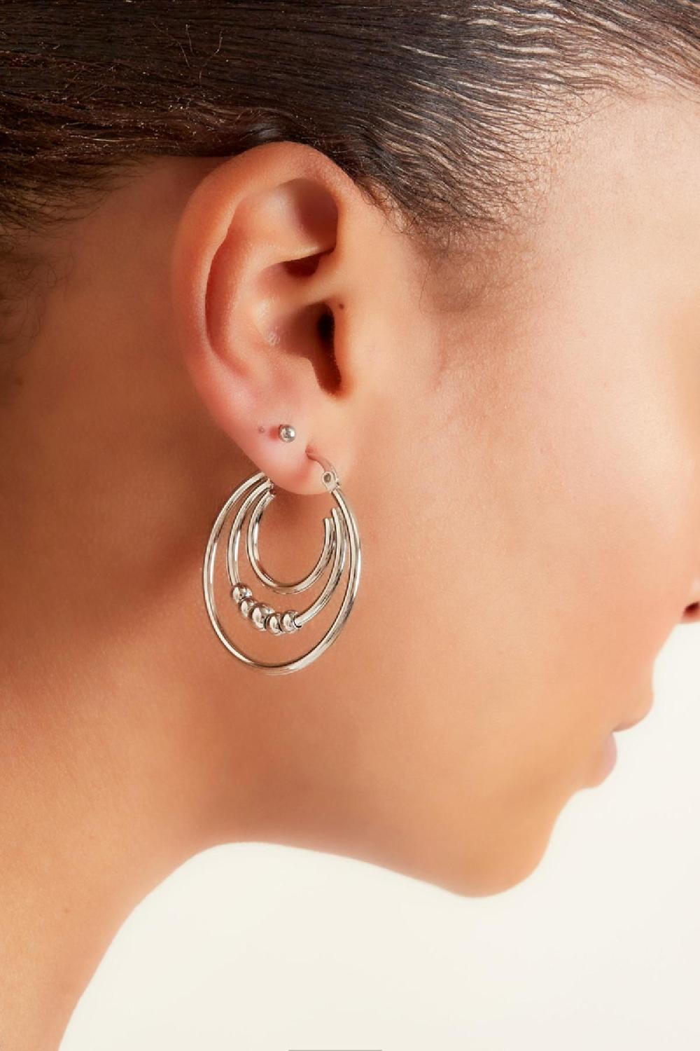 Boucles D'oreilles Double Chaîne Ornées De Perles Acier Inoxydable (Pack With Plastic Bag) Image3