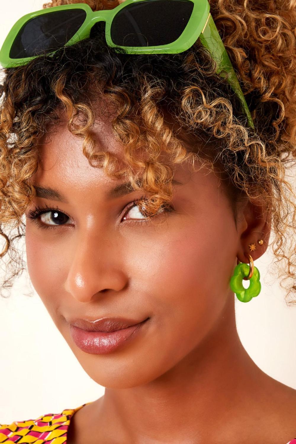 Boucles D'oreilles Avec Breloque Grosse Fleur Rose & Couleur Or Acier Inoxydable Image3