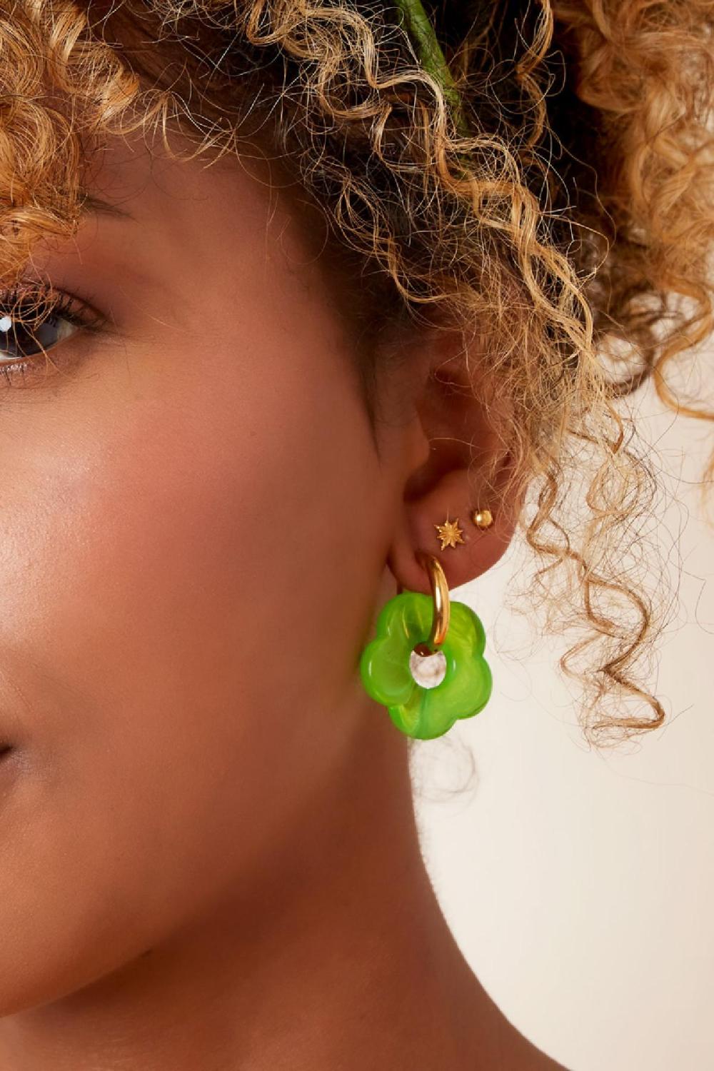 Boucles D'oreilles Avec Breloque Grosse Fleur Rose & Couleur Or Acier Inoxydable Image4