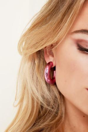 Boucles D'oreilles Créoles Métallisées Rose h5 Image3