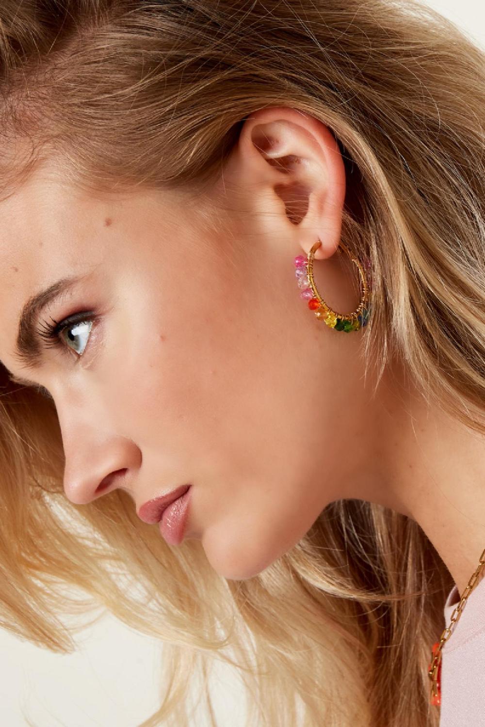 Boucles D'oreilles Créoles Avec Perles Colorées Multicouleur Acier Inoxydable h5Image3
