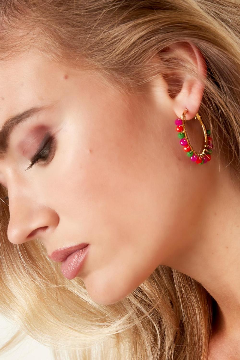 Boucles D'oreilles Créoles Avec Perles Colorées Multicouleur Acier Inoxydable h5Image3