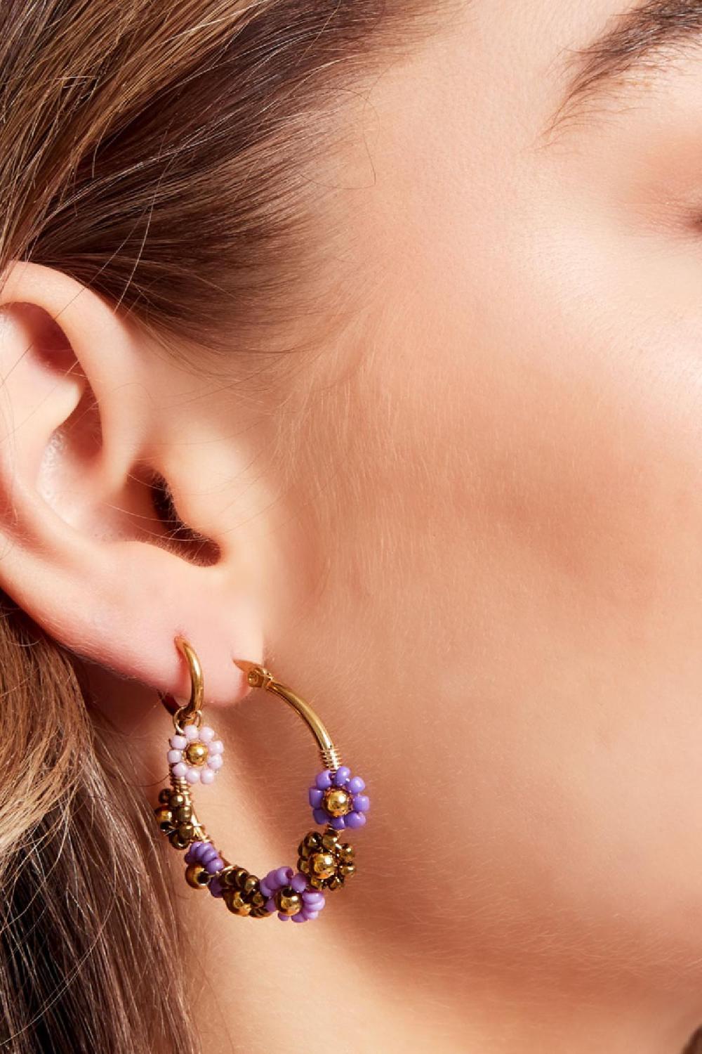 Boucles D'oreilles Fleurs Colorées Beige & Couleur Or Acier Inoxydable h5Image4