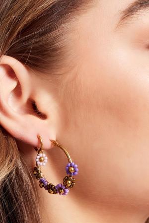Boucles D'oreilles Fleurs Colorées Beige & Couleur Or Acier Inoxydable h5 Image4