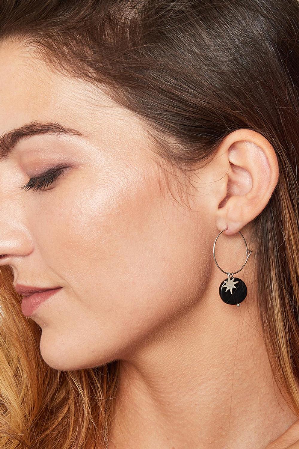Boucles D'oreilles Natural Stone Noir Acier Inoxydable Image2