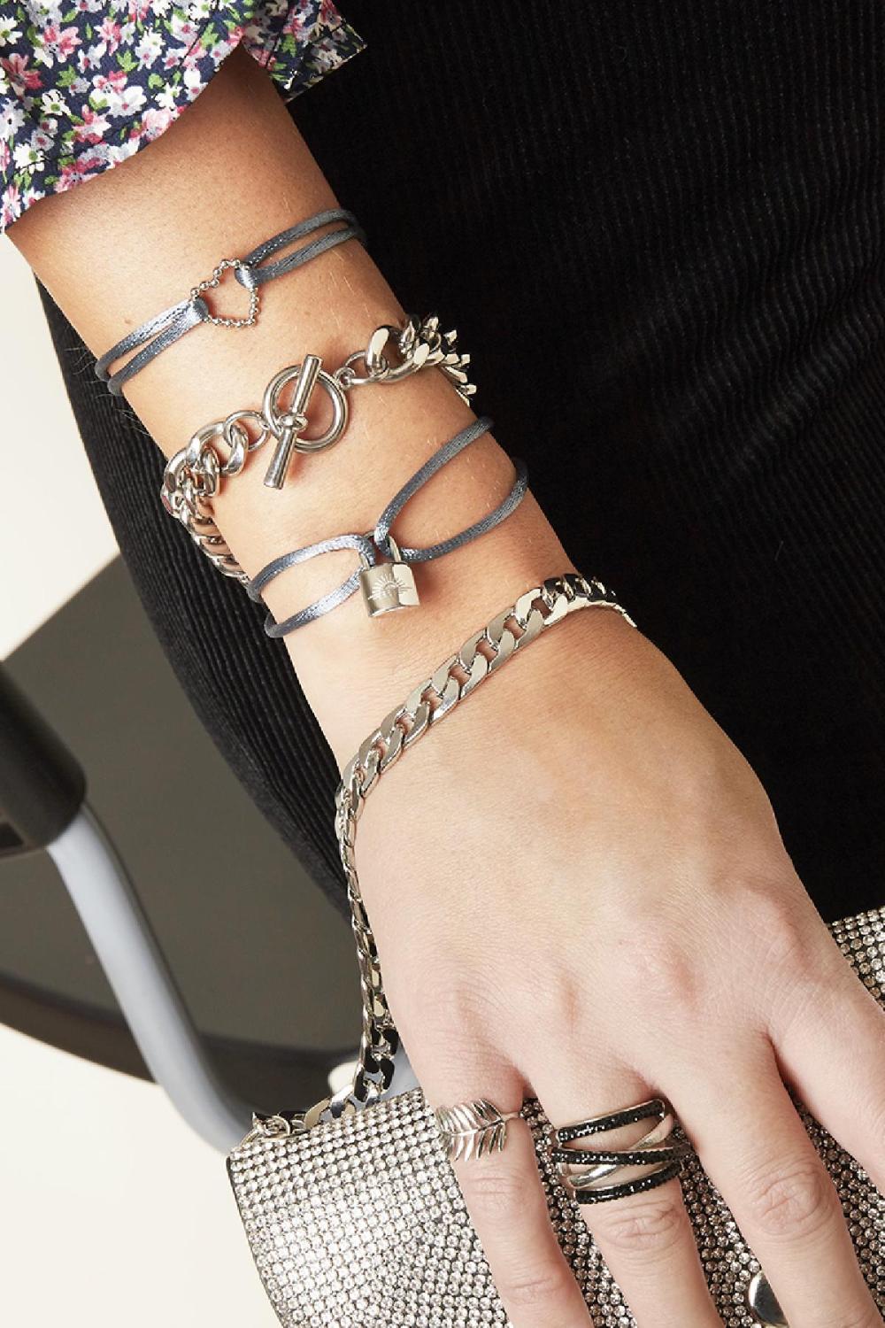 Bracelet Satin Lock Noir & Couleur Or Polyester h5Image2