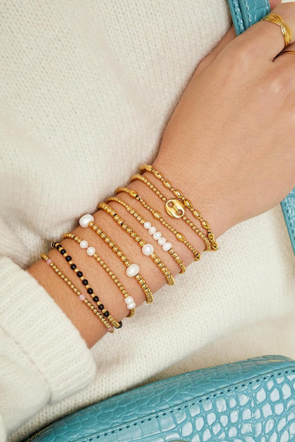 Bracelet Pearl Beads Couleur Or Acier Inoxydable Image2