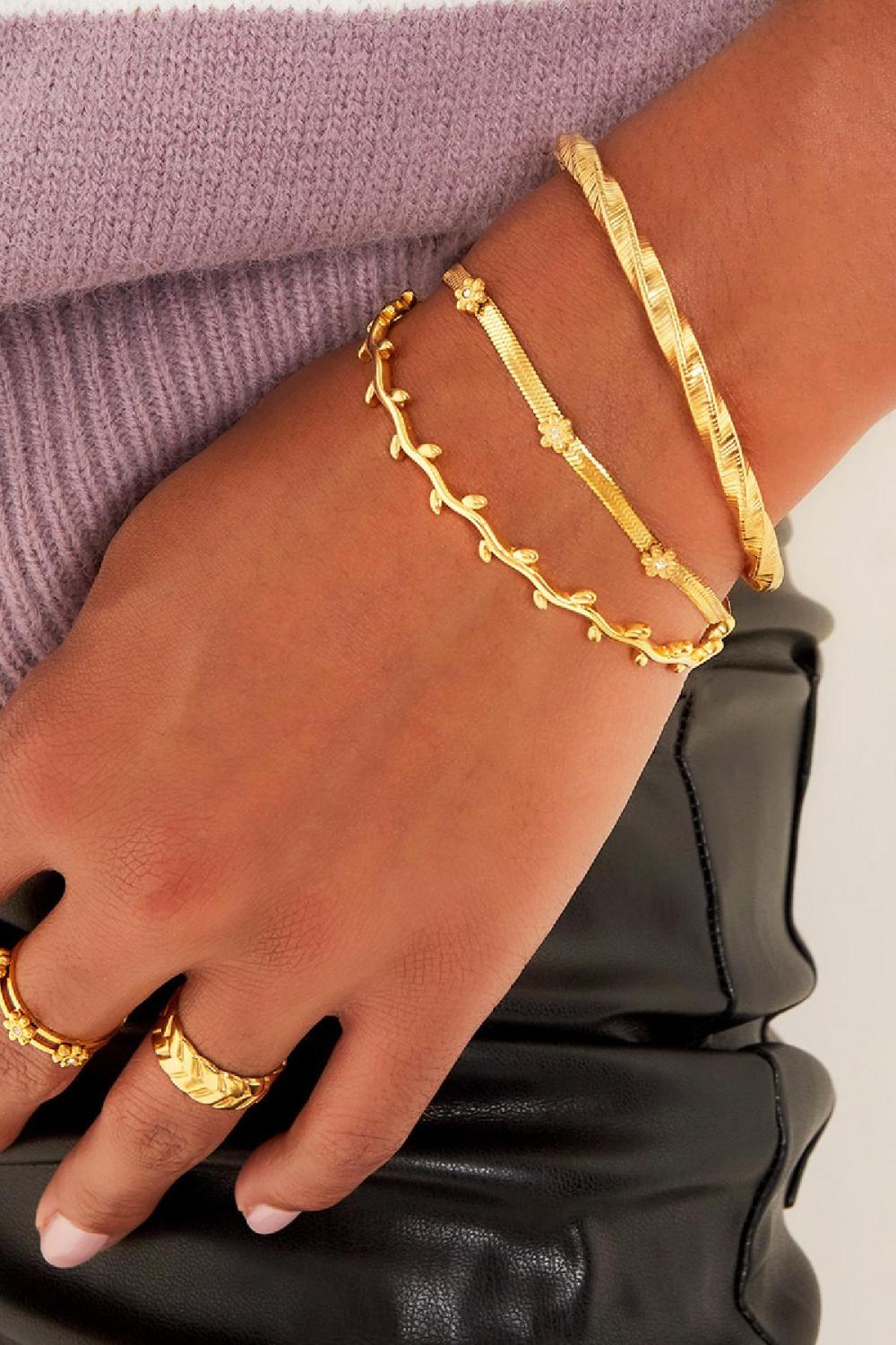 Bracelet En Acier Inoxydable Avec Petites Fleurs Couleur Or Image2