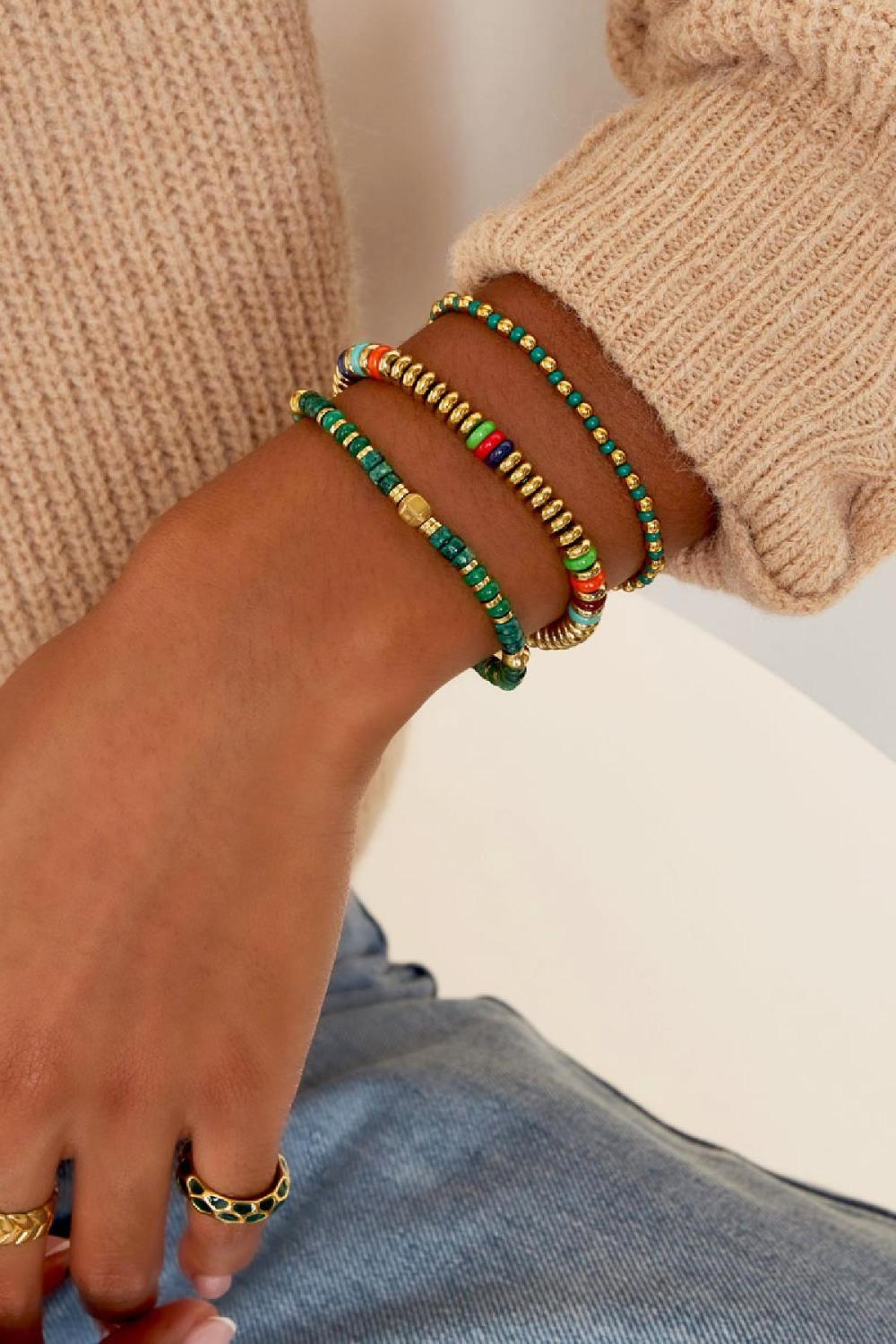 Bracelet Avec Petites Pierres Colorées Vert & Couleur Or Acier Inoxydable Image2