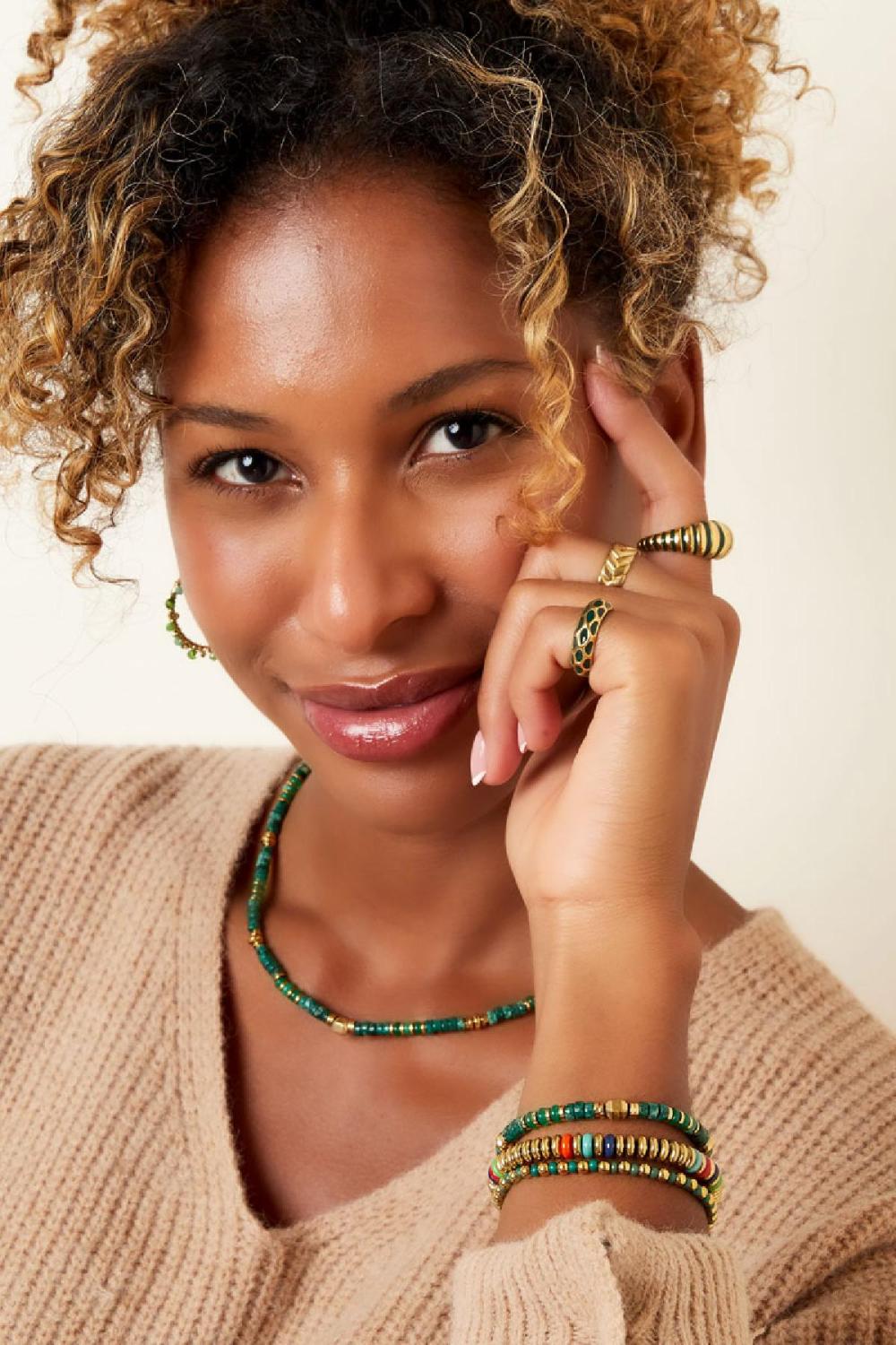 Bracelet Avec Petites Pierres Colorées Vert & Couleur Or Acier Inoxydable Image3