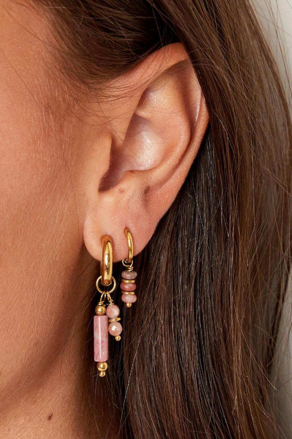 Boucles D'oreilles Trois Pierres Noir Acier Inoxydable Image3