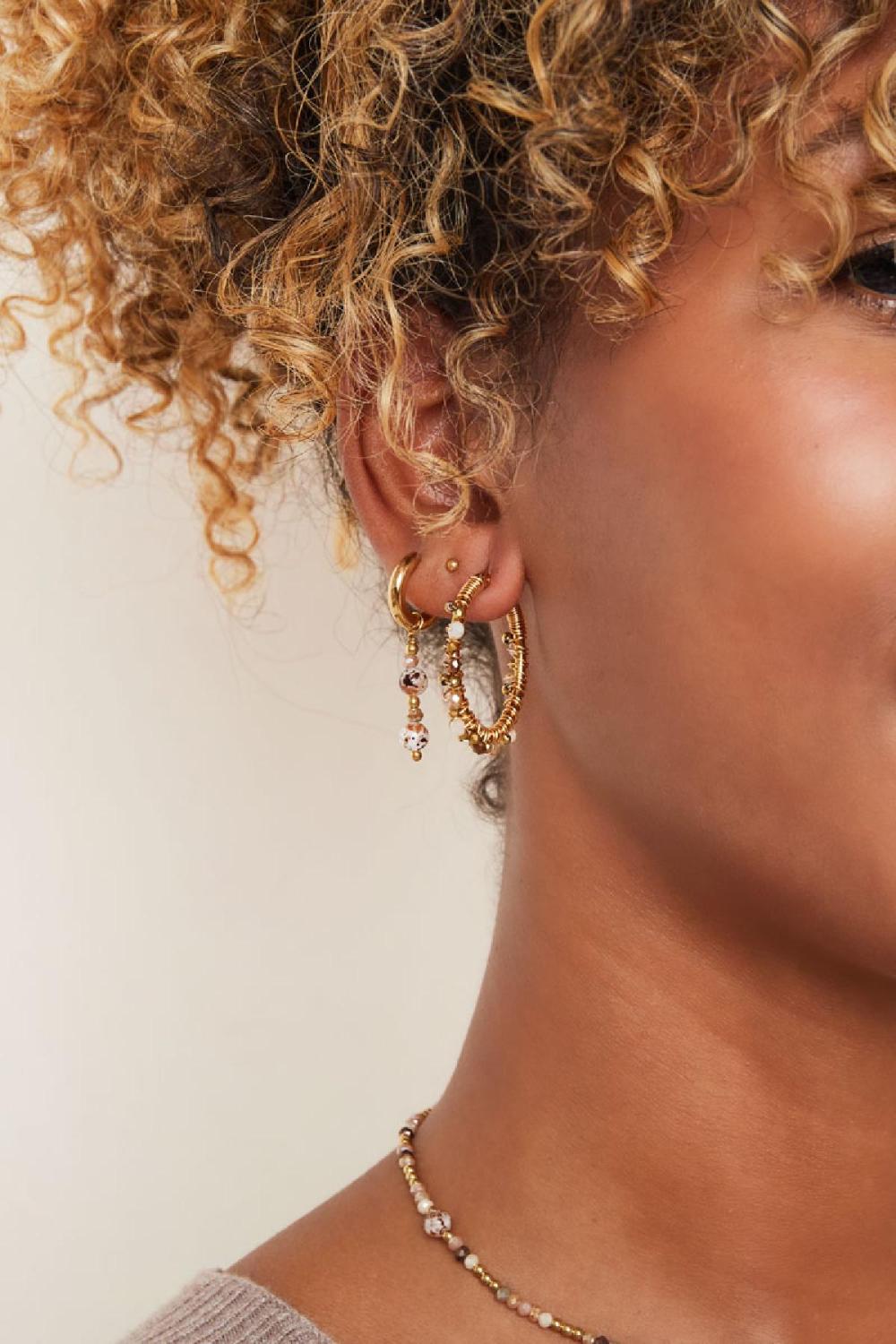 Boucles D'oreilles Créoles Avec Perles Colorées Violet Acier Inoxydable h5Image3
