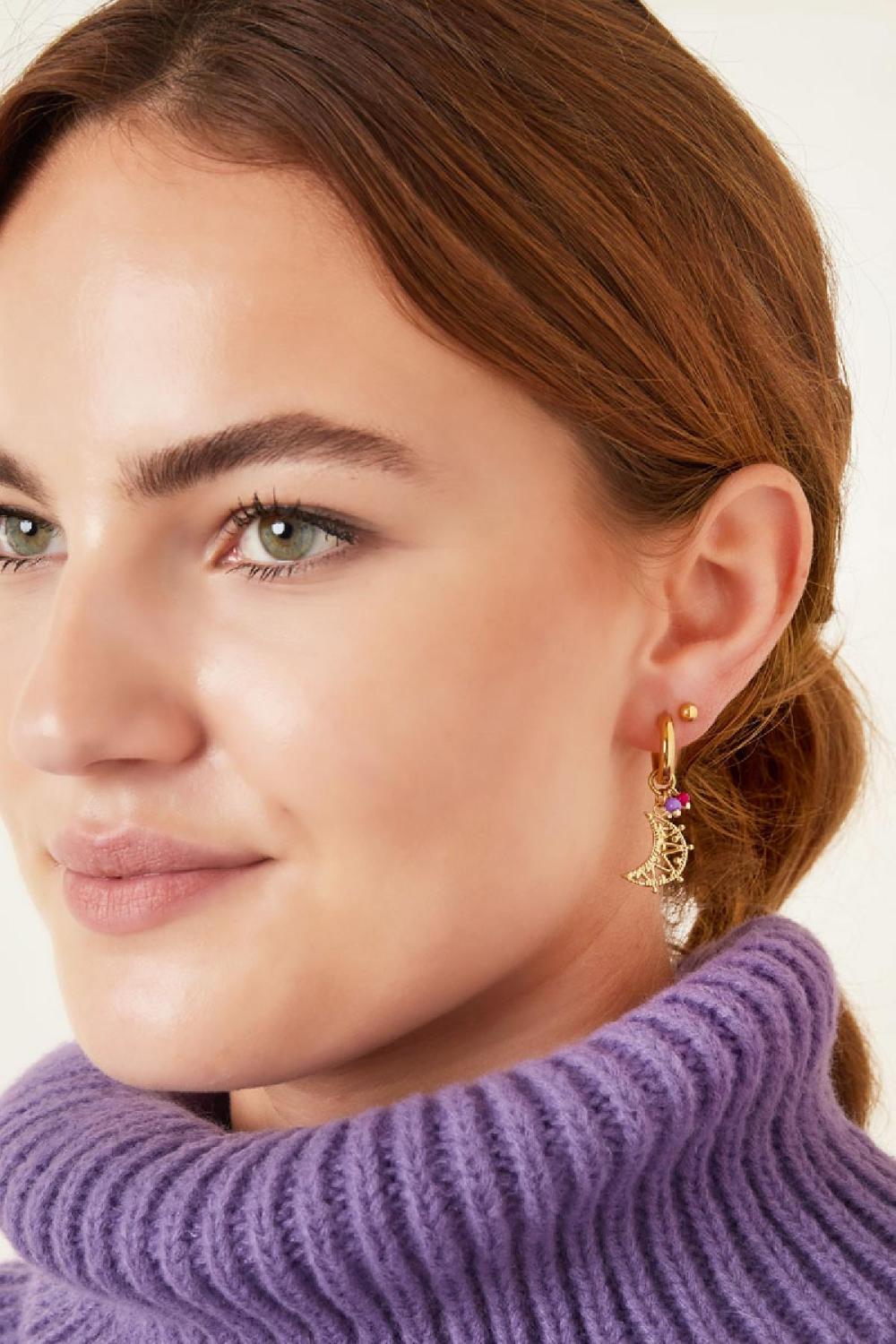 Boucles D'oreilles Avec Lune Et Perles Acier Inoxydable h5Image2