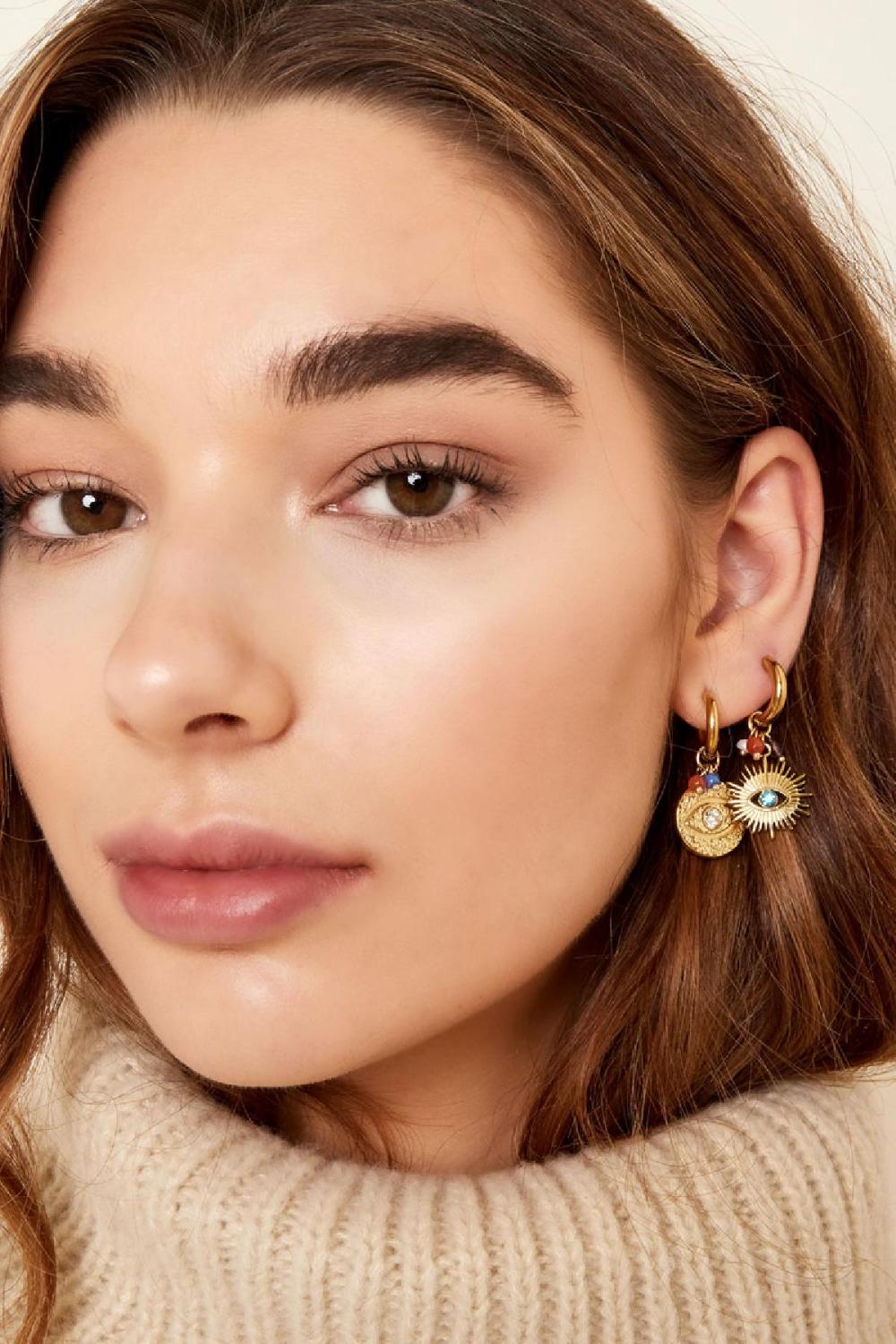 Boucles D'oreilles Oeil Avec Perles Acier Inoxydable Image2