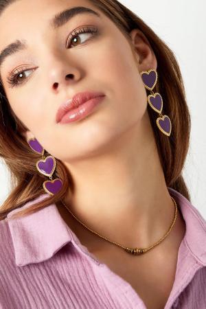Boucles D'oreilles 3 Coeurs Gracieux À La Suite Violet Acier Inoxydable h5 Image2