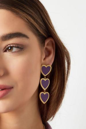 Boucles D'oreilles 3 Coeurs Gracieux À La Suite Violet Acier Inoxydable h5 Image4