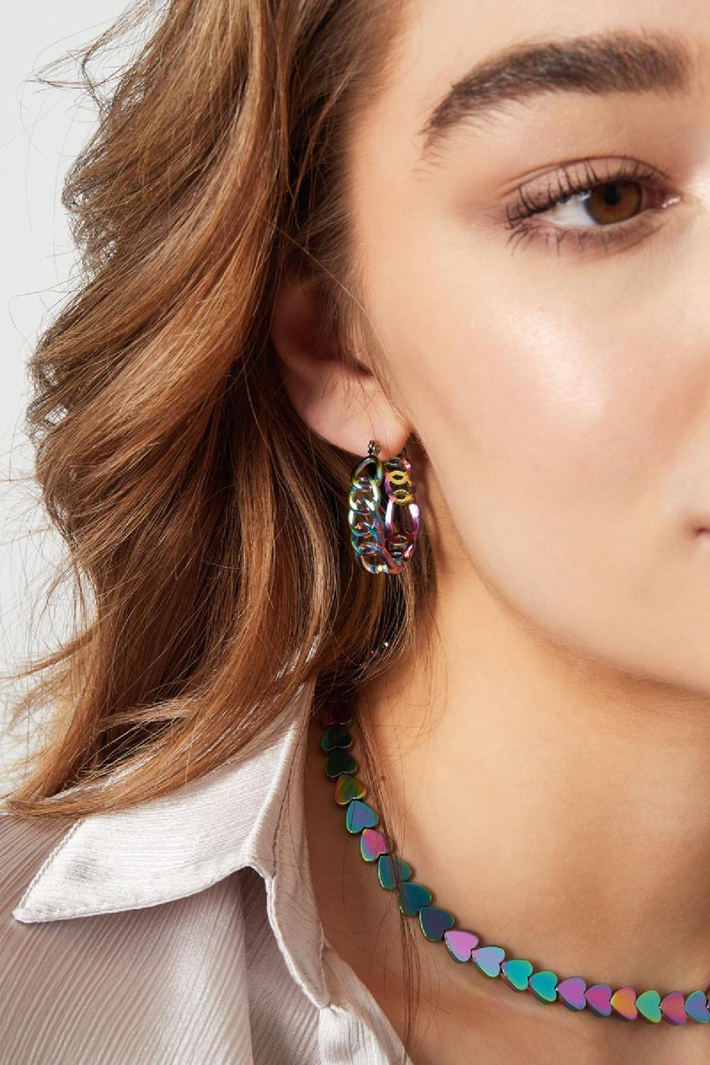 Boucles D'oreilles Switch Holographique Multicouleur Acier Inoxydable Image3