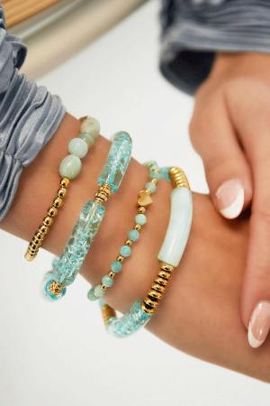 Bracelet Perlé Avec Perles Rose & Couleur Or Acier Inoxydable (Pack With Plastic Bag) h5 Image2