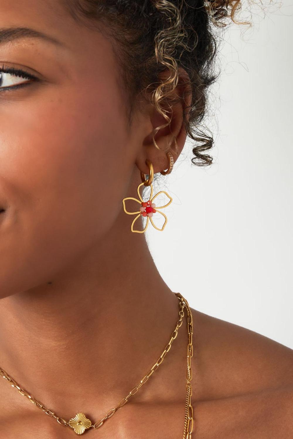 Boucles D'oreilles Fleur Sauvage Rose & Couleur Or Acier Inoxydable Image3