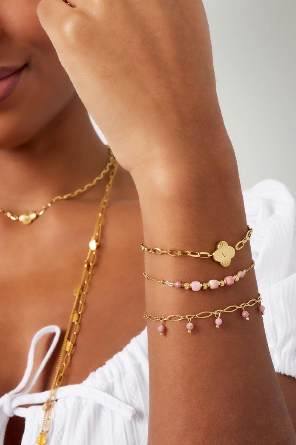 Bracelet Lien Fleur Couleur Or Acier Inoxydable h5Image2