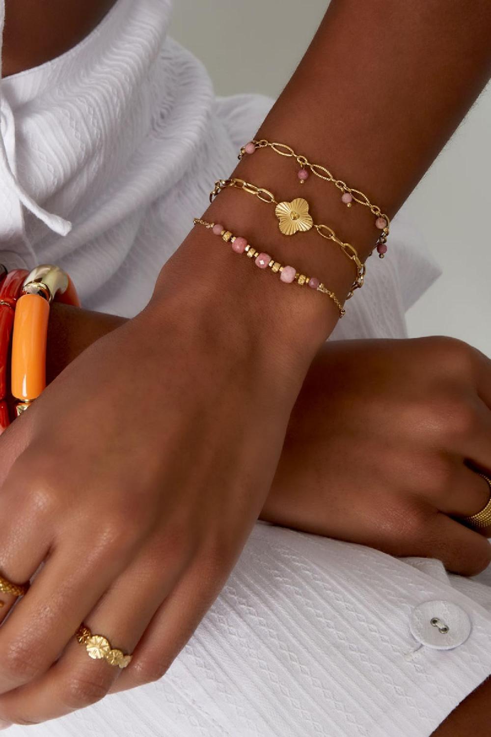 Bracelet Lien Fleur Couleur Or Acier Inoxydable h5Image3
