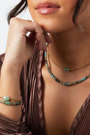 Bracelet Perles Party - Collection Pierres Naturelles Vert & Couleur Or Acier Inoxydable h5 Image2