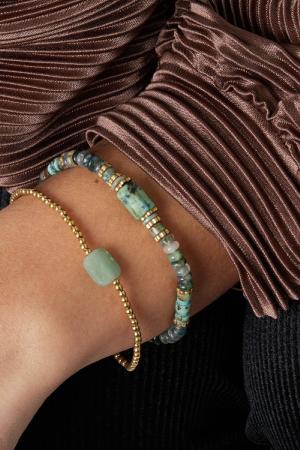 Bracelet Perles Party - Collection Pierres Naturelles Vert & Couleur Or Acier Inoxydable h5 Image3