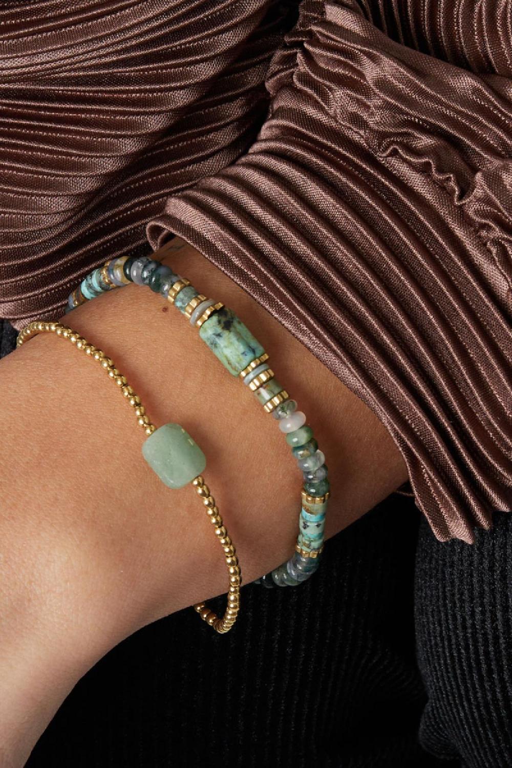 Bracelet Perles Avec Grosse Pierre - Collection Pierres Naturelles Vert Acier Inoxydable Image3