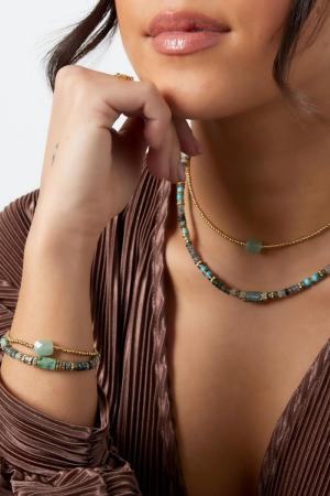 Bracelet Perles Avec Grosse Pierre - Collection Pierres Naturelles Vert Acier Inoxydable h5 Image2