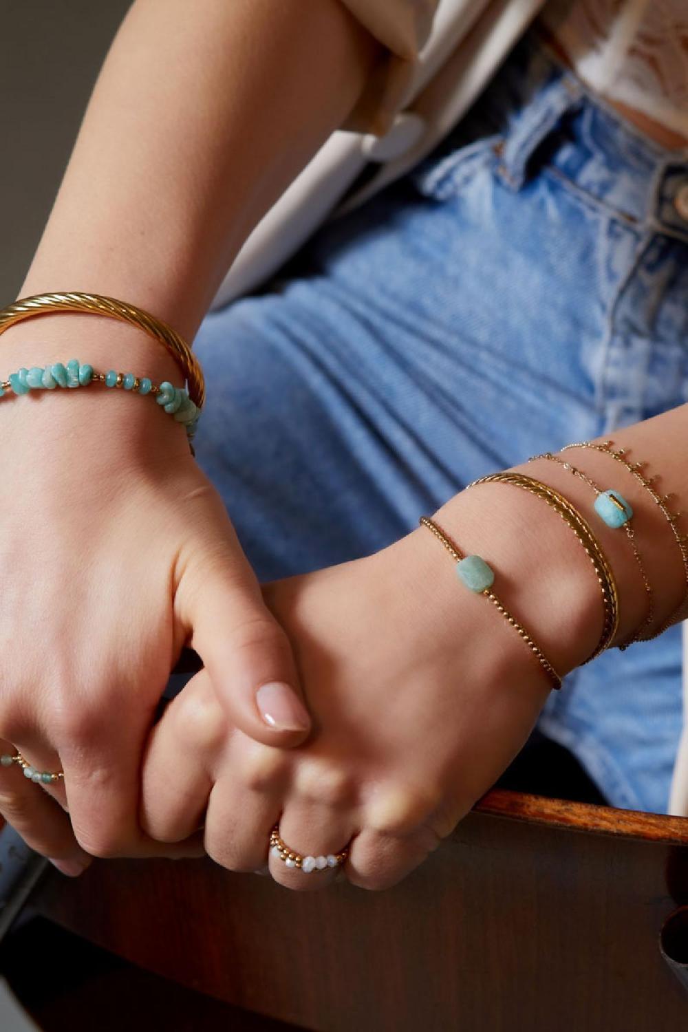 Bracelet Perles Différentes - Collection Pierres Naturelles Turquoise & Couleur Or Stone Image3