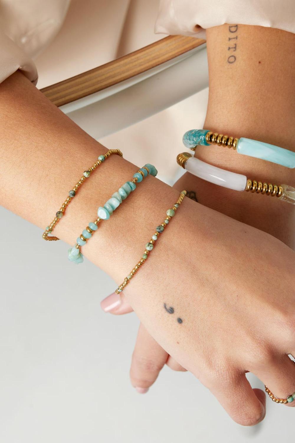 Bracelet Perles Différentes - Collection Pierres Naturelles Turquoise & Couleur Or Stone Image2