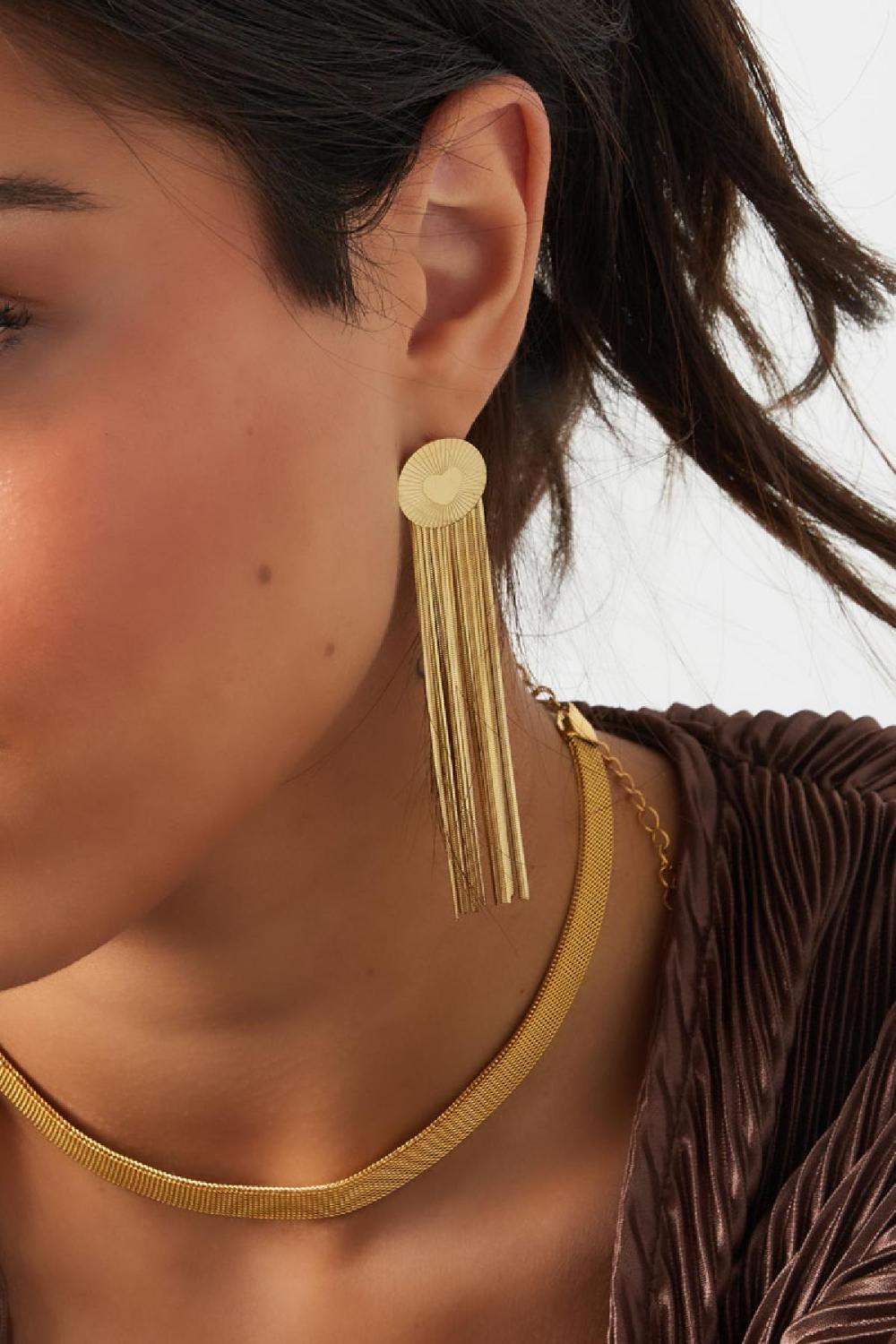 Boucles D'oreilles Tendance Rond/Coeur Acier Inoxydable Image3