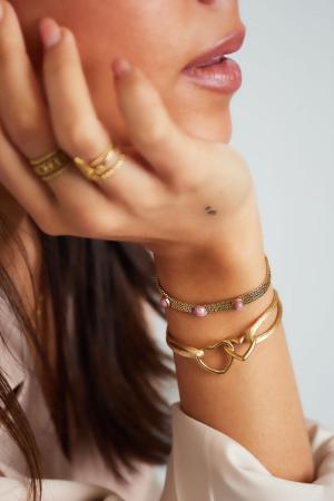 Bracelet Tissu Coeurs Rose & Couleur Or Acier Inoxydable h5 Image2