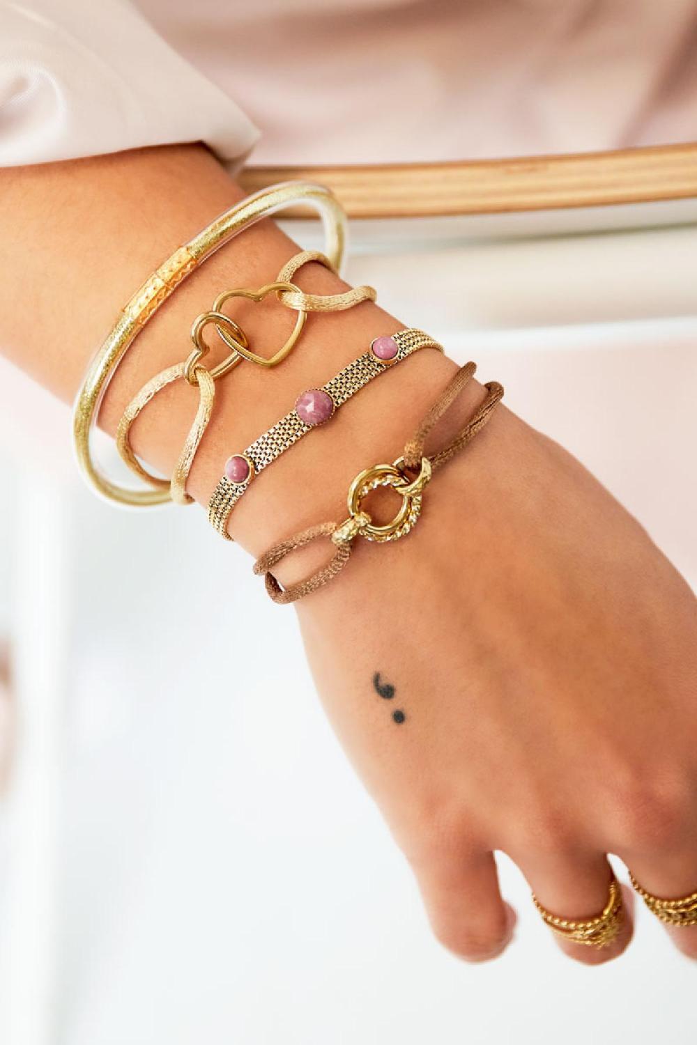 Cercle De Bracelet En Tissu Rose & Couleur Or Acier Inoxydable h5Image2