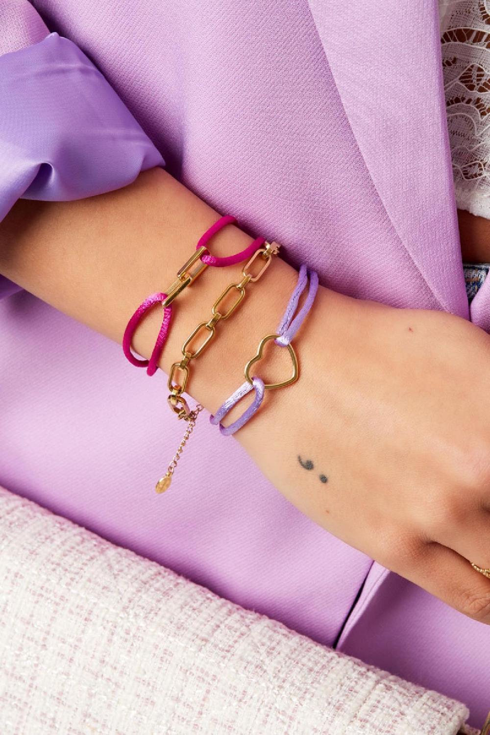 Lien De Bracelet En Tissu Fuchsia Acier Inoxydable Image2