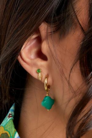 Clous D'oreilles Feuille & Pierre - Collection Pierres Naturelles Couleur Or Blanc Acier Inoxydable h5 Image2