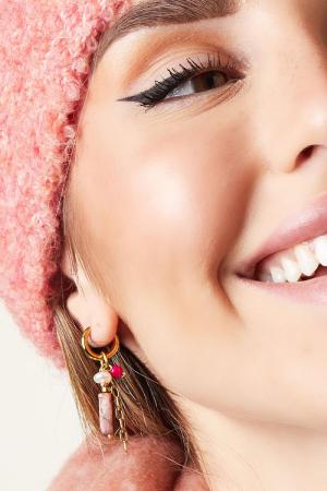 Boucles D'oreilles Pierre Rectangulaire Et Perles Rose & Couleur Or Acier Inoxydable h5 Image2