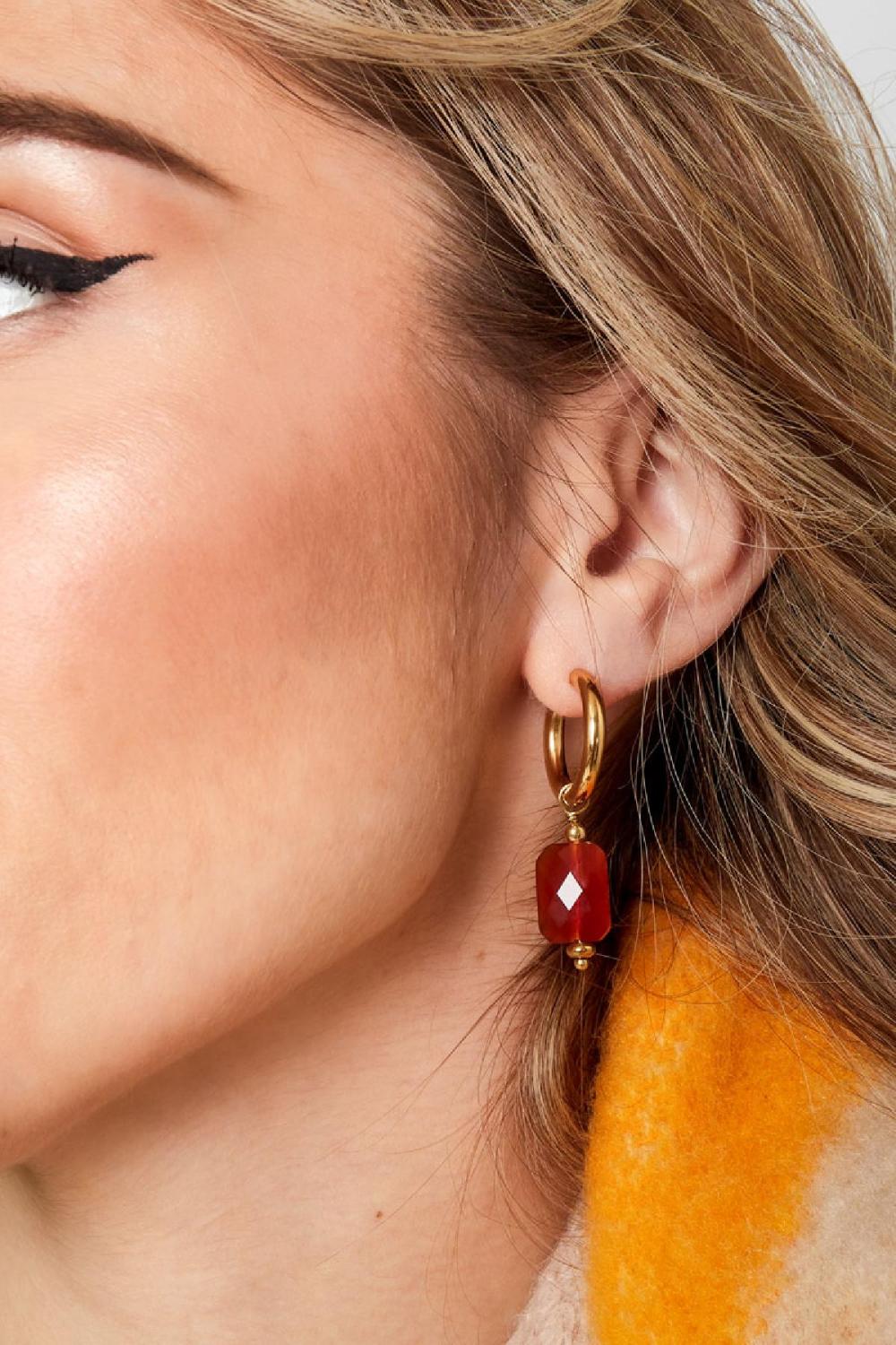 Boucles D'oreilles Avec Pendentif Rectangulaire Noir & Couleur Or Acier Inoxydable Image3