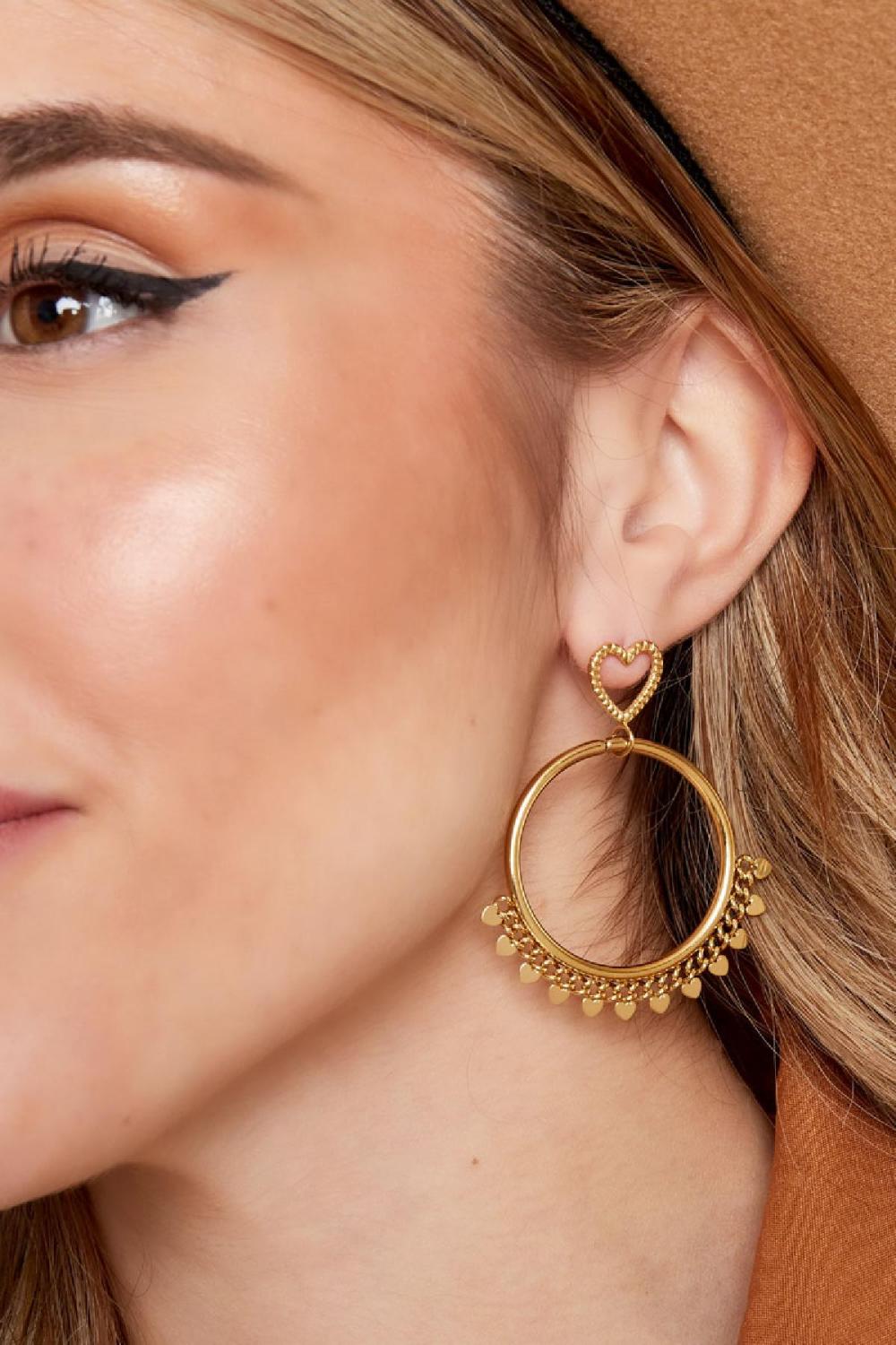 Boucles D'oreilles Avec Détails Coeur Argenté Acier Inoxydable h5Image3